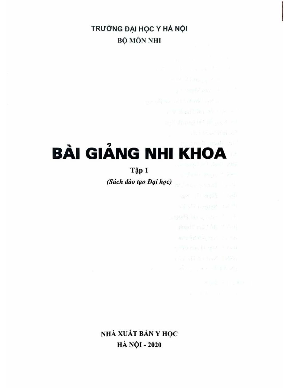 Bài giảng Nhi khoa Tập 1 ( Sách đào tạo đại học)