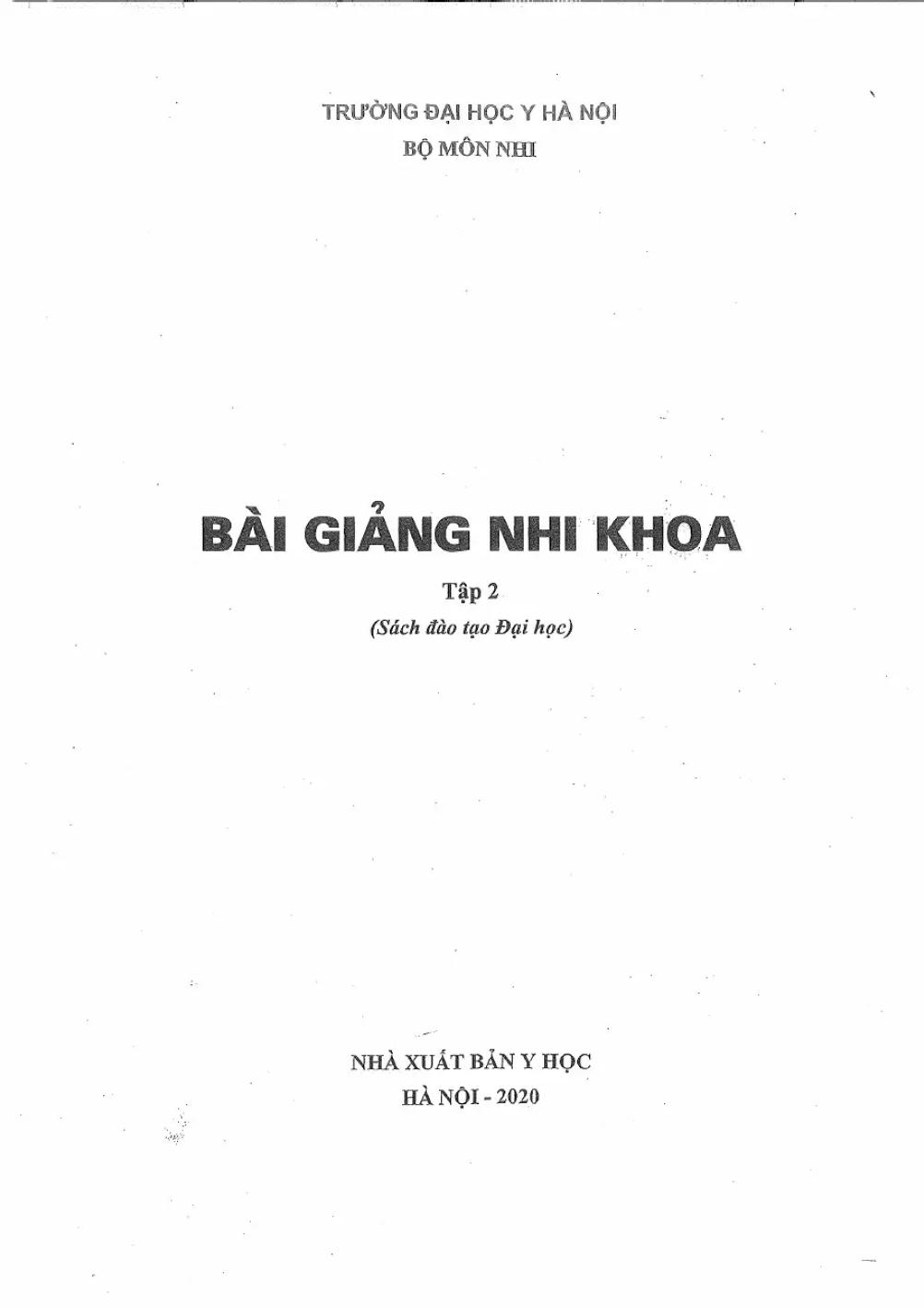 Bài giảng Nhi khoa Tập 2 ( Sách đào tạo đại học)
